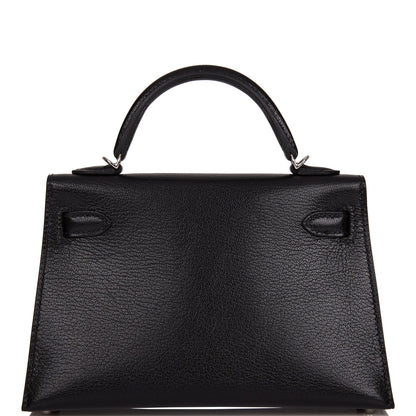 Hermes Kelly 20 Sellier Black Chevre Chamkila Palladium Hardware
