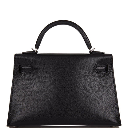 Hermes Kelly 20 Sellier Black Chevre Chamkila Palladium Hardware