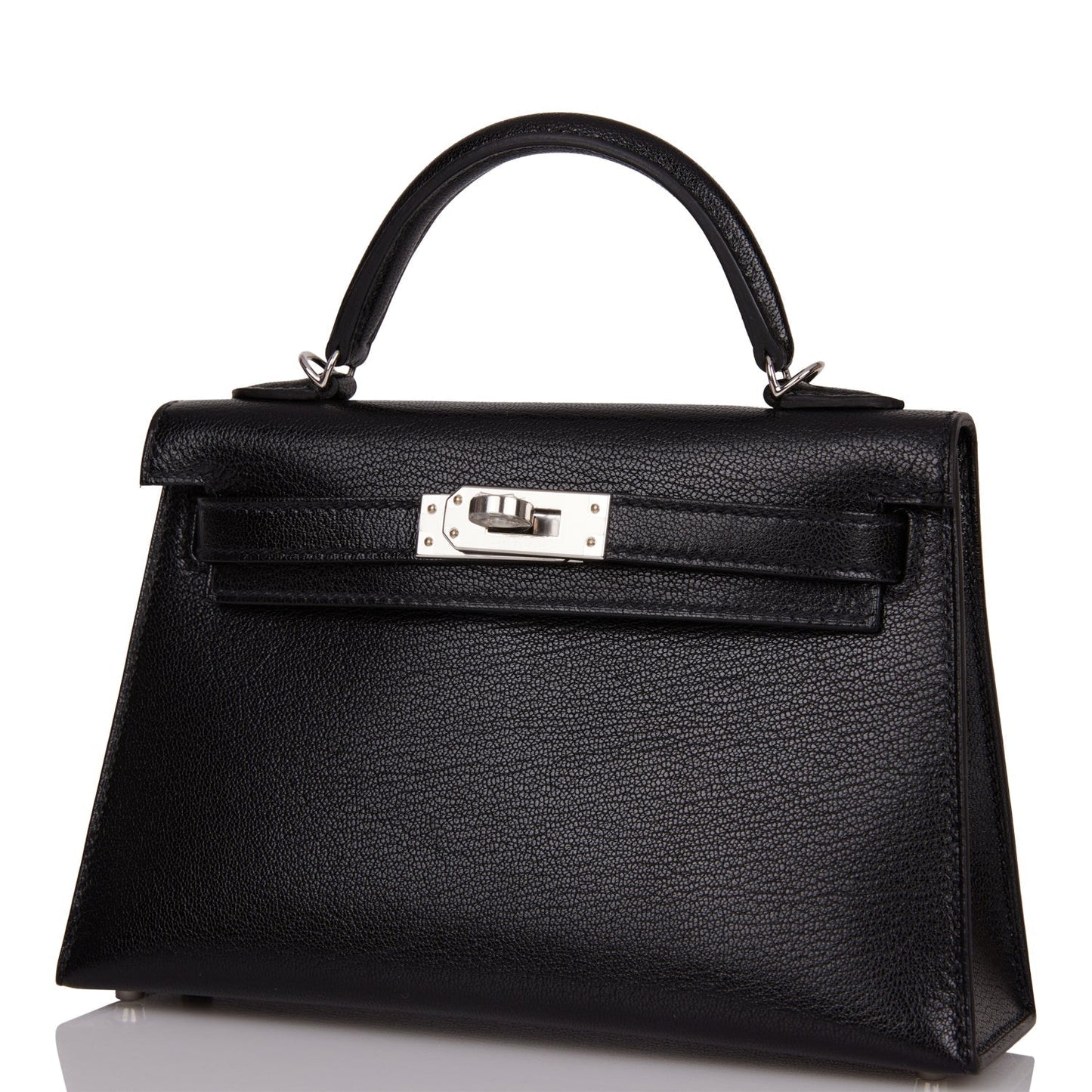 Hermes Kelly 20 Sellier Black Chevre Chamkila Palladium Hardware