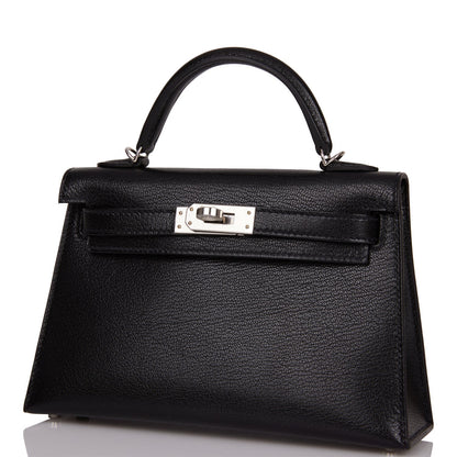 Hermes Kelly 20 Sellier Black Chevre Chamkila Palladium Hardware