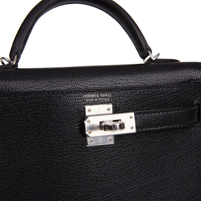 Hermes Kelly 20 Sellier Black Chevre Chamkila Palladium Hardware