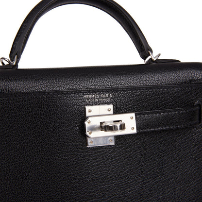 Hermes Kelly 20 Sellier Black Chevre Chamkila Palladium Hardware