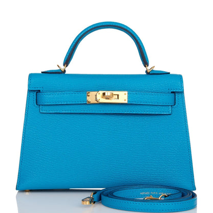 Hermes Kelly 20 Sellier Bleu Frida Chevre Gold Hardware