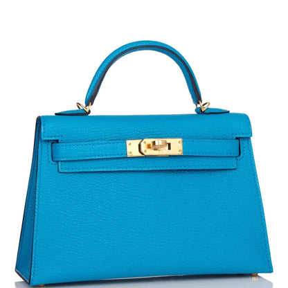 Hermes Kelly 20 Sellier Bleu Frida Chevre Gold Hardware