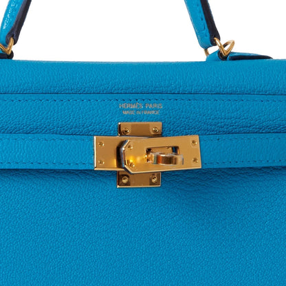 Hermes Kelly 20 Sellier Bleu Frida Chevre Gold Hardware