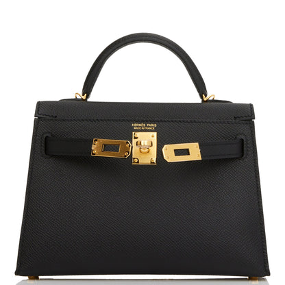Hermes Kelly 20 Sellier Black Epsom Gold Hardware