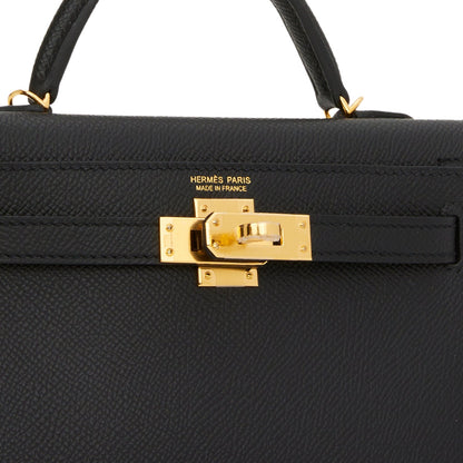 Hermes Kelly 20 Sellier Black Epsom Gold Hardware