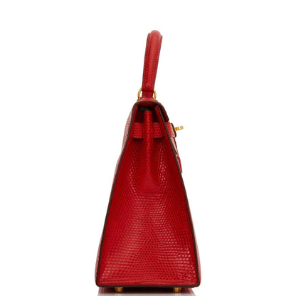 Hermes Kelly 28 Sellier Rouge Vif Lizard Niloticus Gold Hardware