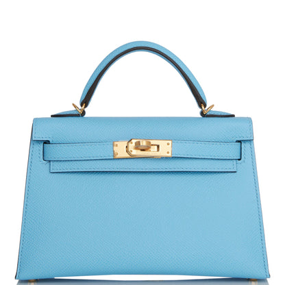 Hermes Kelly 20 Sellier Celeste Epsom Gold Hardware