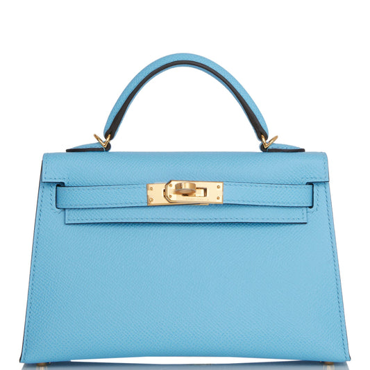 Hermes Kelly 20 Sellier Celeste Epsom Gold Hardware