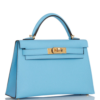 Hermes Kelly 20 Sellier Celeste Epsom Gold Hardware