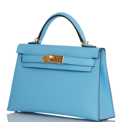 Hermes Kelly 20 Sellier Celeste Epsom Gold Hardware