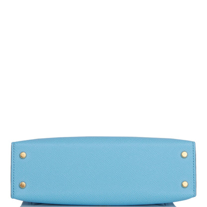 Hermes Kelly 20 Sellier Celeste Epsom Gold Hardware