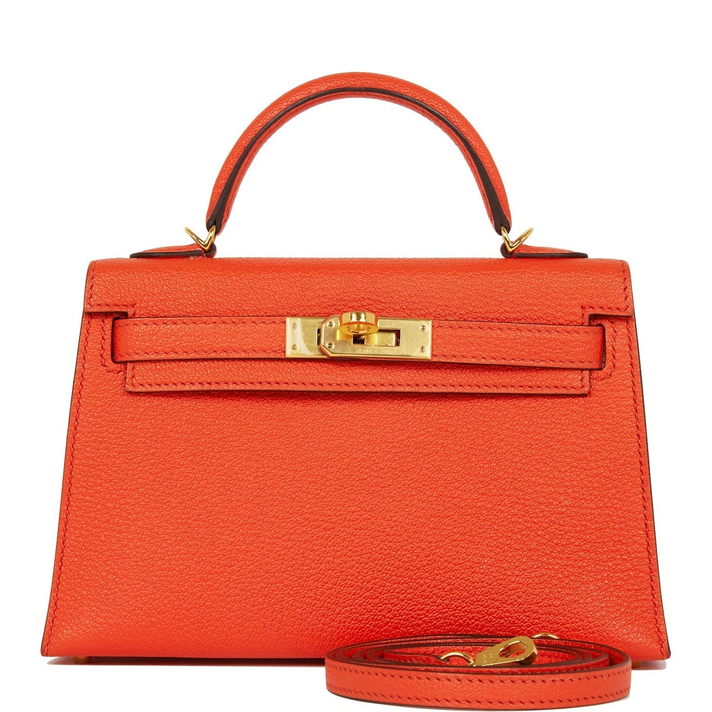Hermes Kelly 20 Sellier Feu Chevre Gold Hardware