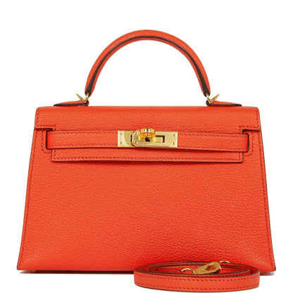 Hermes Kelly 20 Sellier Feu Chevre Gold Hardware