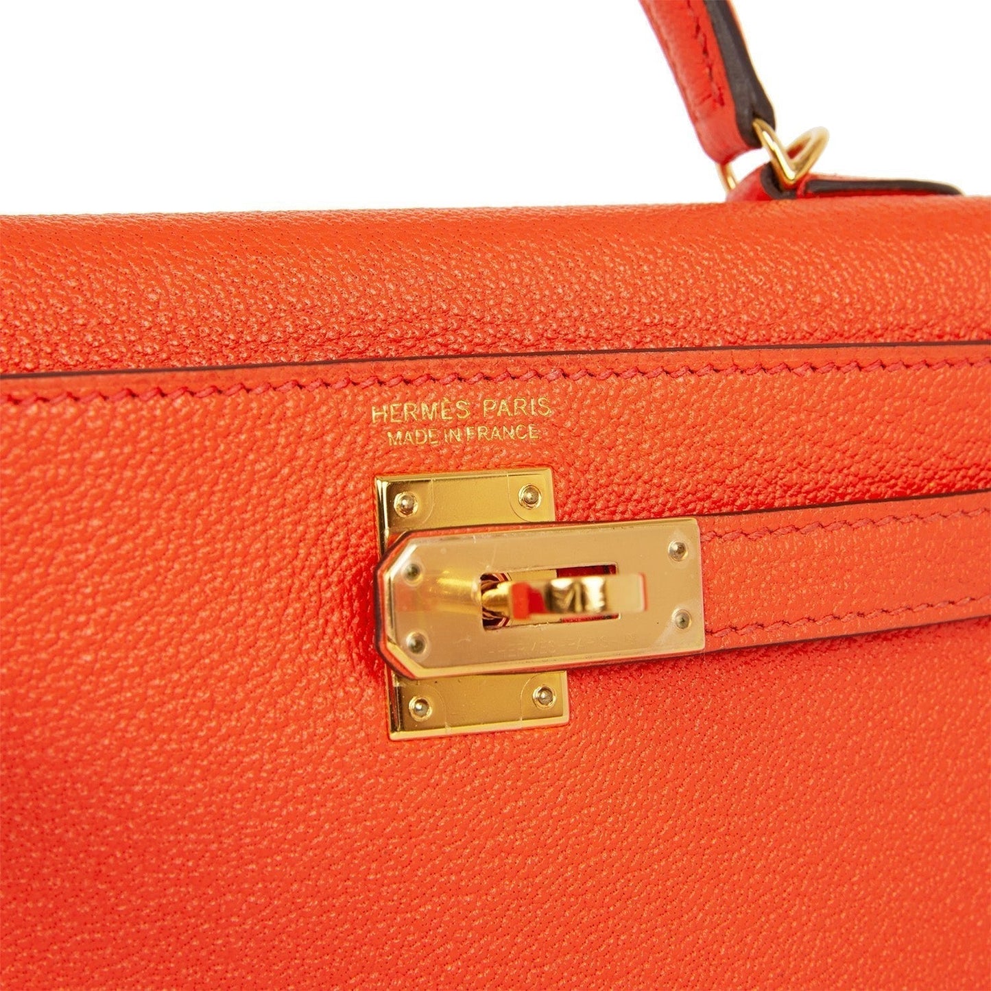Hermes Kelly 20 Sellier Feu Chevre Gold Hardware