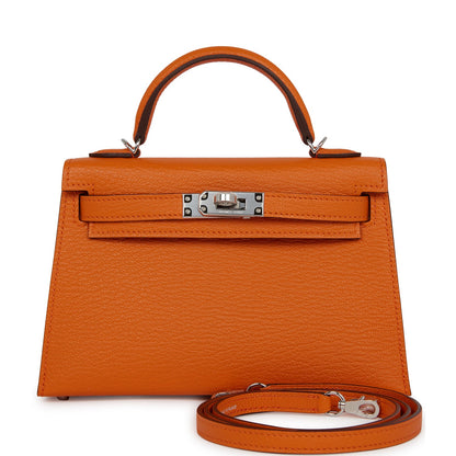 Hermes Kelly 20 Sellier Orange Verso Chèvre Palladium Hardware