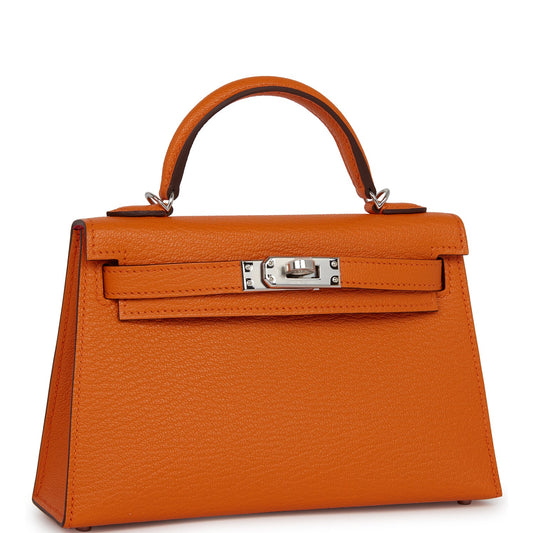 Hermes Kelly 20 Sellier Orange Verso Chèvre Palladium Hardware