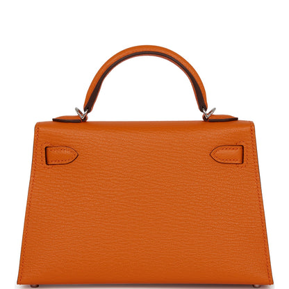 Hermes Kelly 20 Sellier Orange Verso Chèvre Palladium Hardware
