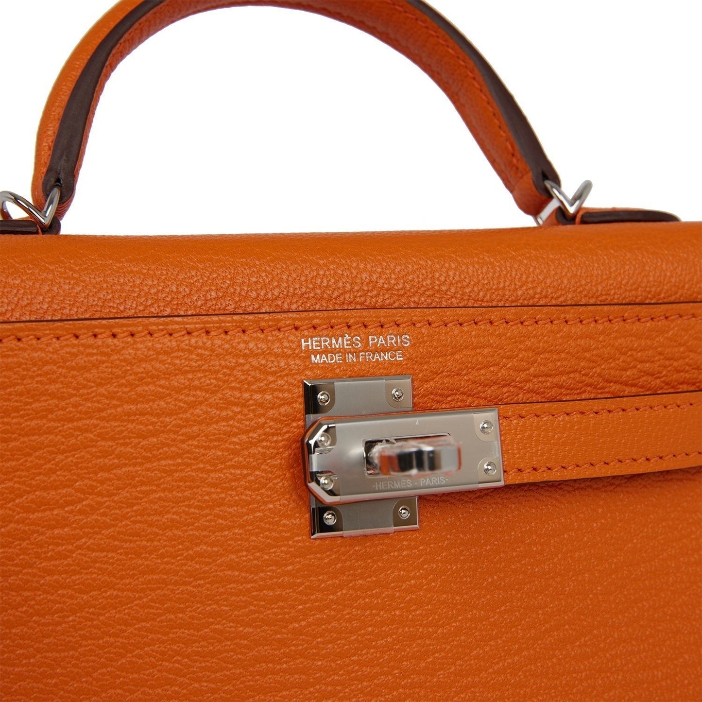 Hermes Kelly 20 Sellier Orange Verso Chèvre Palladium Hardware