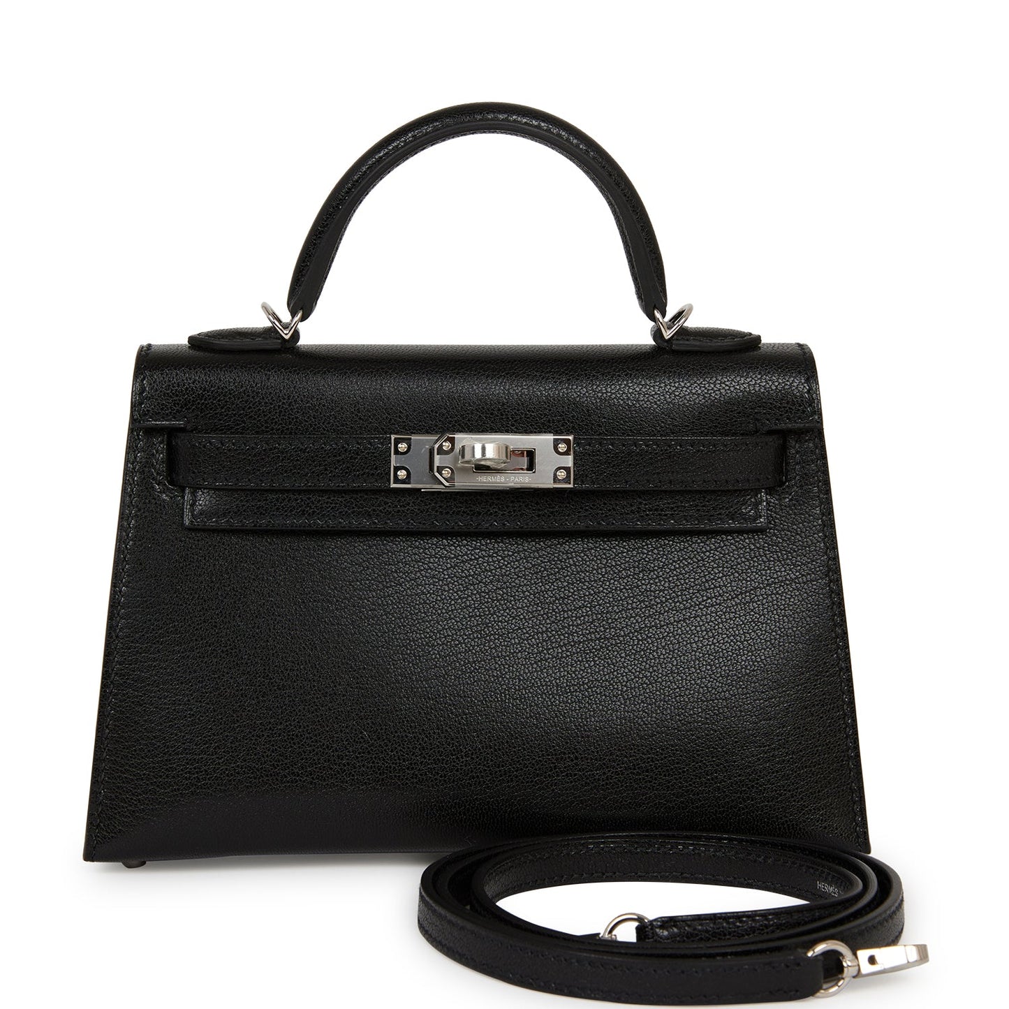 Hermes Kelly 20 Sellier Black Chevre Chamkila Palladium Hardware