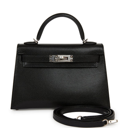 Hermes Kelly 20 Sellier Black Chevre Chamkila Palladium Hardware