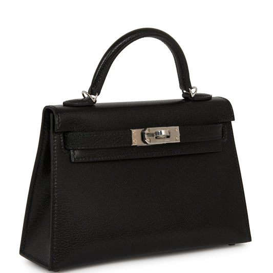 Hermes Kelly 20 Sellier Black Chevre Chamkila Palladium Hardware