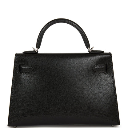 Hermes Kelly 20 Sellier Black Chevre Chamkila Palladium Hardware