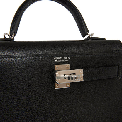 Hermes Kelly 20 Sellier Black Chevre Chamkila Palladium Hardware