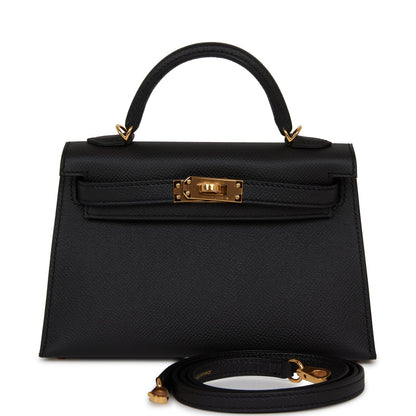 Hermes Kelly 20 Sellier Black Epsom Gold Hardware