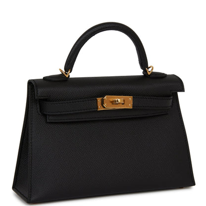 Hermes Kelly 20 Sellier Black Epsom Gold Hardware