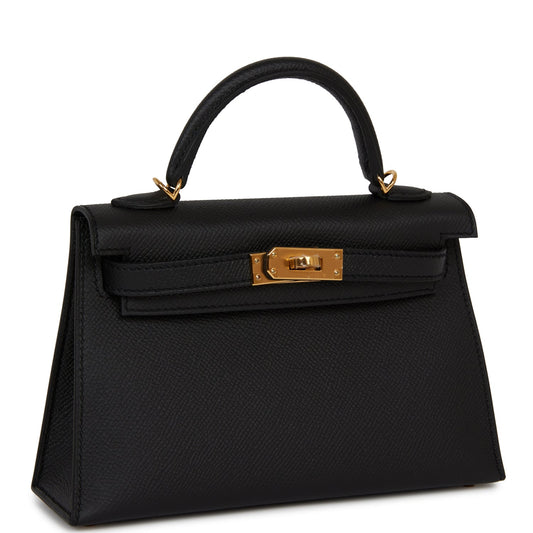 Hermes Kelly 20 Sellier Black Epsom Gold Hardware