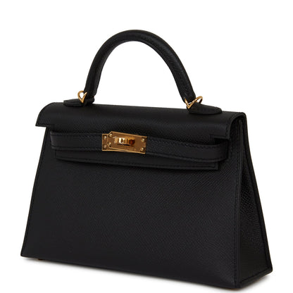 Hermes Kelly 20 Sellier Black Epsom Gold Hardware