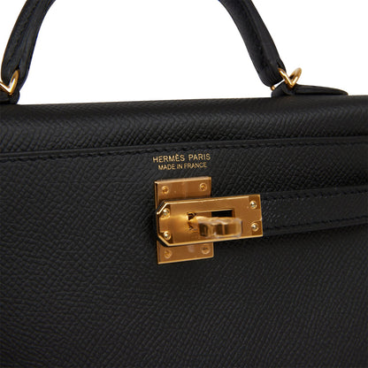 Hermes Kelly 20 Sellier Black Epsom Gold Hardware