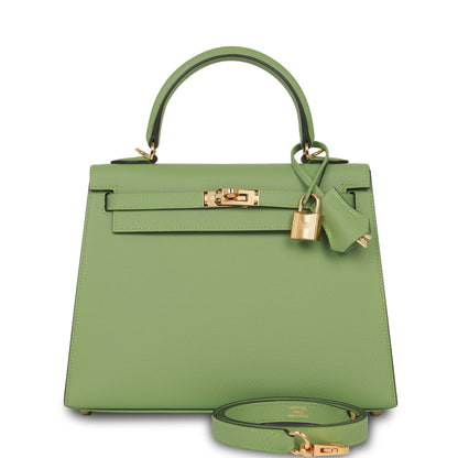 Hermes Kelly 25 Sellier Vert Criquet Epsom Gold Hardware