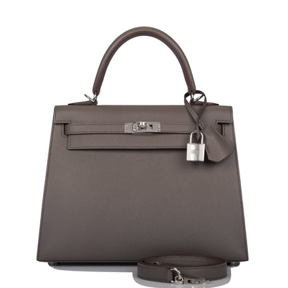 Hermes Kelly 25 Sellier Etain Epsom Palladium Hardware