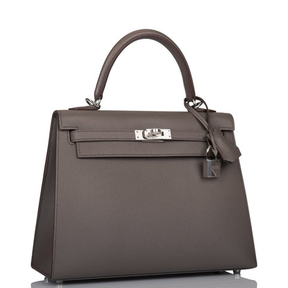 Hermes Kelly 25 Sellier Etain Epsom Palladium Hardware