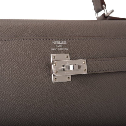 Hermes Kelly 25 Sellier Etain Epsom Palladium Hardware
