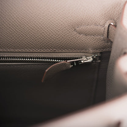 Hermes Kelly 25 Sellier Etain Epsom Palladium Hardware