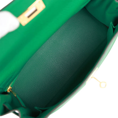 Pre-owned Hermes Kelly Retourne 28 Vert Vertigo Clemence Gold Hardware