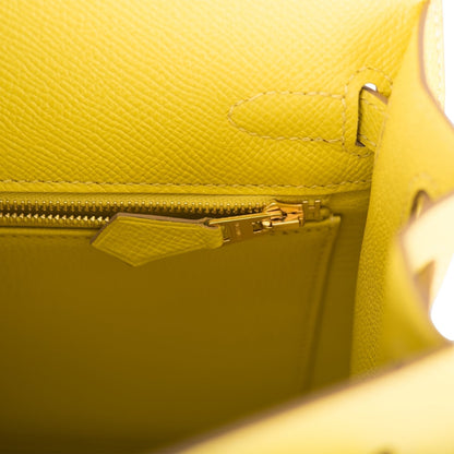 Hermes Kelly 25 Sellier Lime Epsom Gold Hardware