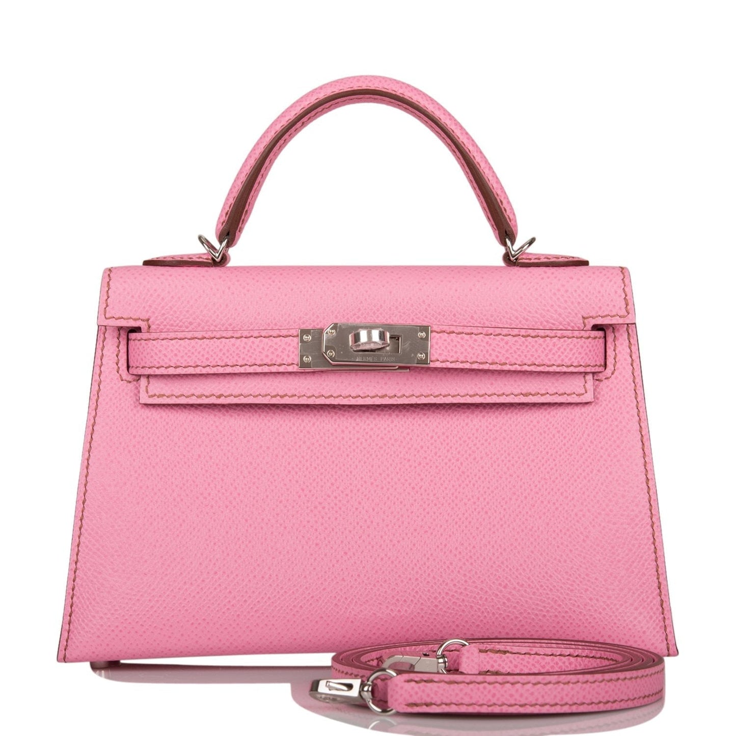 Hermes Kelly 20 Sellier Bubblegum Epsom Palladium Hardware
