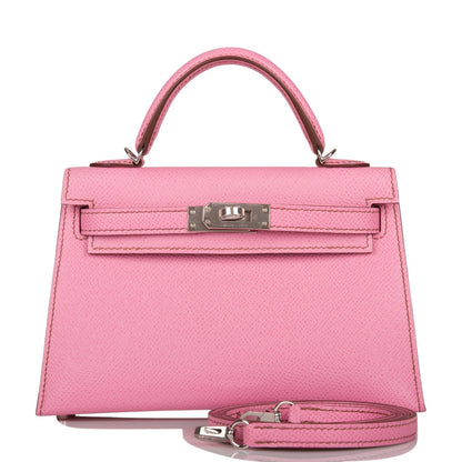 Hermes Kelly 20 Sellier Bubblegum Epsom Palladium Hardware