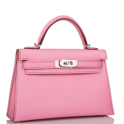 Hermes Kelly 20 Sellier Bubblegum Epsom Palladium Hardware