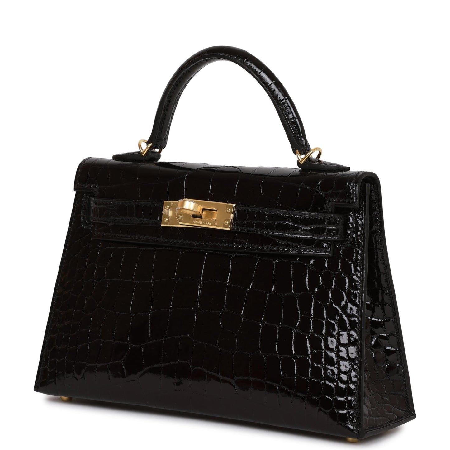 Hermes Kelly 20 Sellier Black Shiny Alligator Gold Hardware