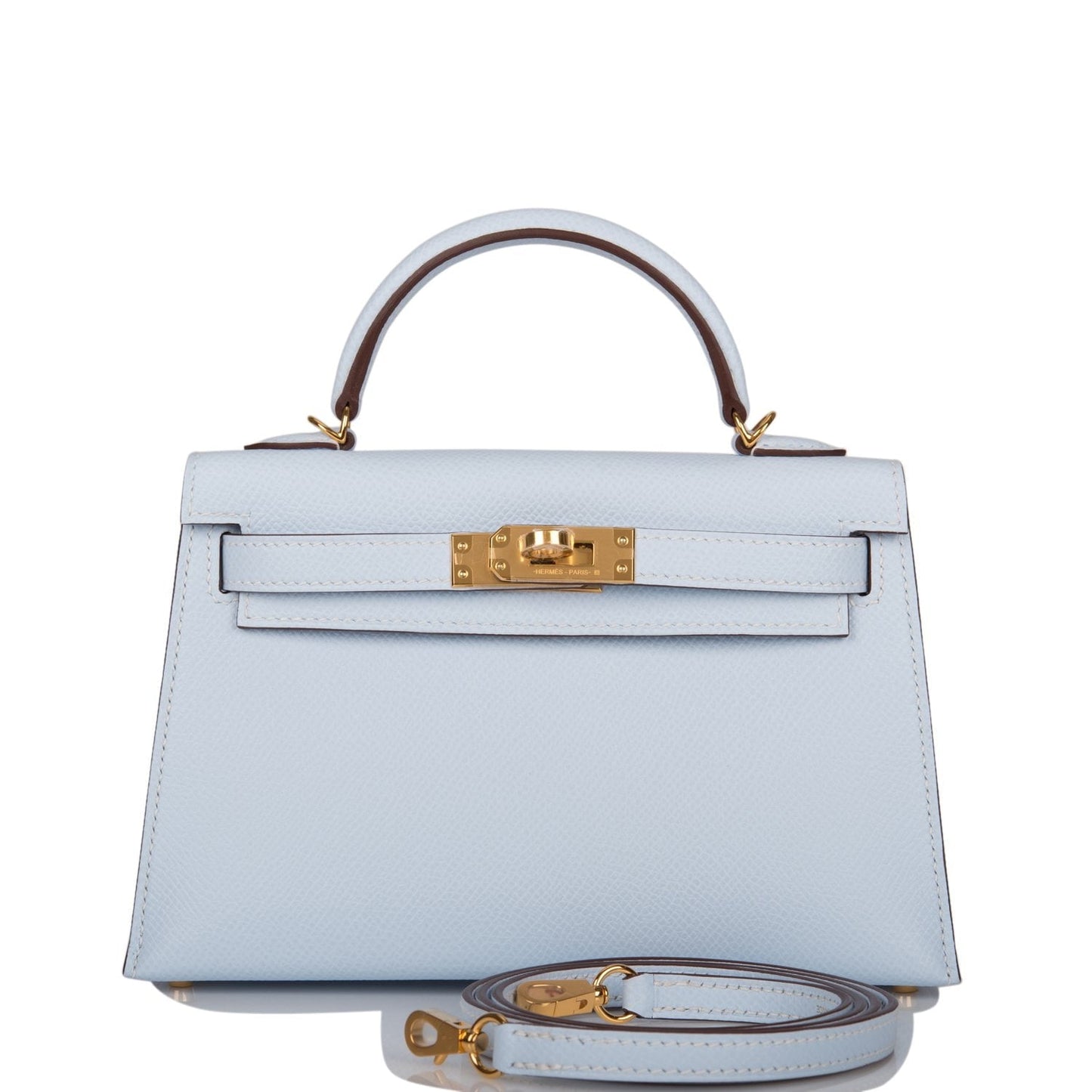 Hermes Kelly 20 Sellier Bleu Brume Epsom Gold Hardware