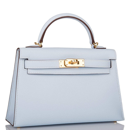 Hermes Kelly 20 Sellier Bleu Brume Epsom Gold Hardware