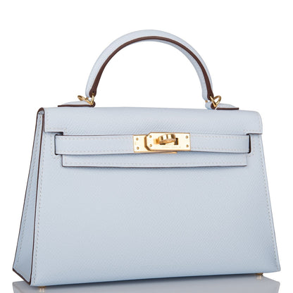 Hermes Kelly 20 Sellier Bleu Brume Epsom Gold Hardware