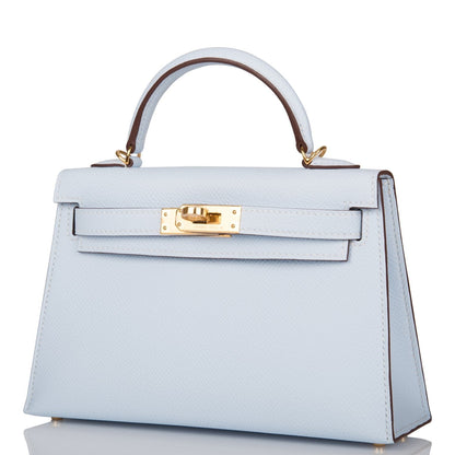 Hermes Kelly 20 Sellier Bleu Brume Epsom Gold Hardware