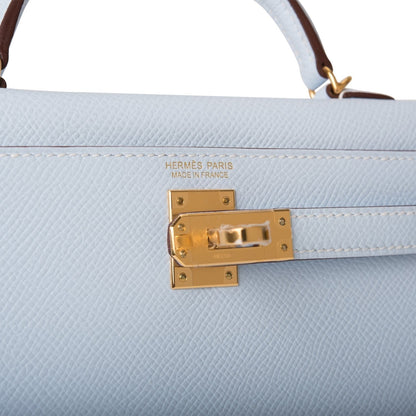 Hermes Kelly 20 Sellier Bleu Brume Epsom Gold Hardware